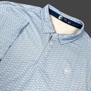 Next Flex Golf Polo Shirt Men XL Blue Geometric Short Sleeve Performance Stretch